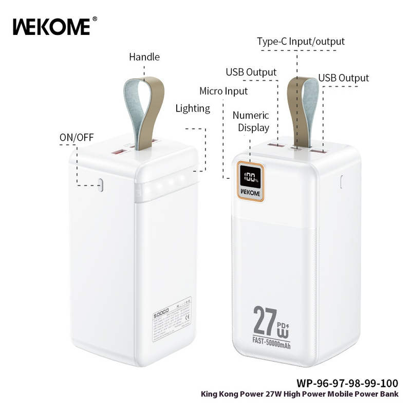 WEKOME Diamond Power Bank 100.000 mAh, tragbares 27-W-PD-Schnellladegerät mit LED-Licht, Notfall-Akkupack für den Außenbereich für Campingreisen, hohe Kapazität_voghion.com