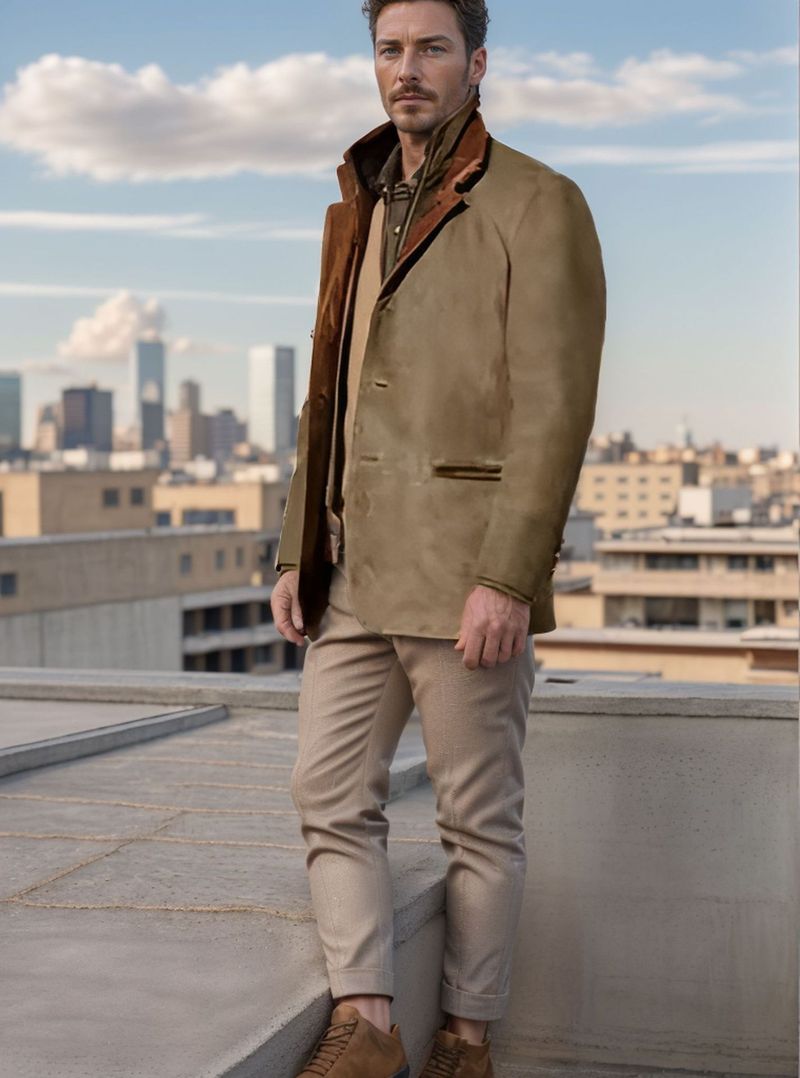Abbigliamento maschile Moda retrò Giacca Uomo Casual Cappotto Risvolto Cuciture Colore Contrasto Top_voghion.com