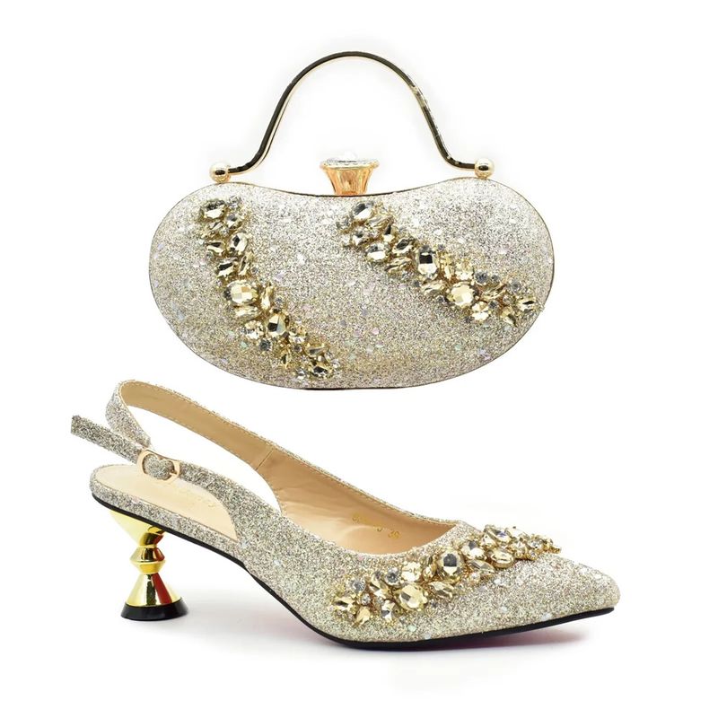 Vintage Diamant-Set klobige Sandalen mit Abendessen Tasche Set Mode Design Strass Abendtasche_voghion.com