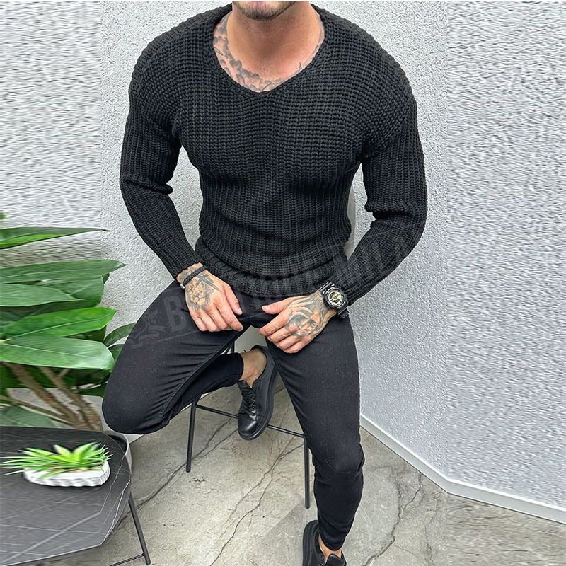 Maglione pullover a maniche lunghe e girocollo da uomo, semplice, sottile, tinta unita, autunno e inverno, all'ingrosso_voghion.com