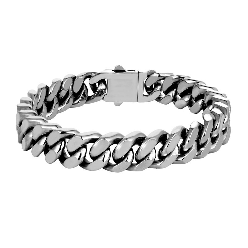 Eenvoudige roestvrijstalen heren hiphop titanium stalen driedimensionale snede vierzijdige slijpende Cubaanse armband_voghion.com