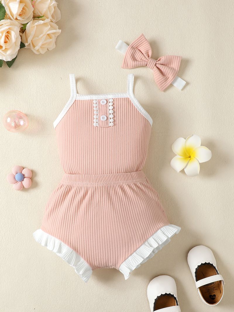 Kids' Clothing Girls Summer Sling Solid Color Romper Suit_voghion.com