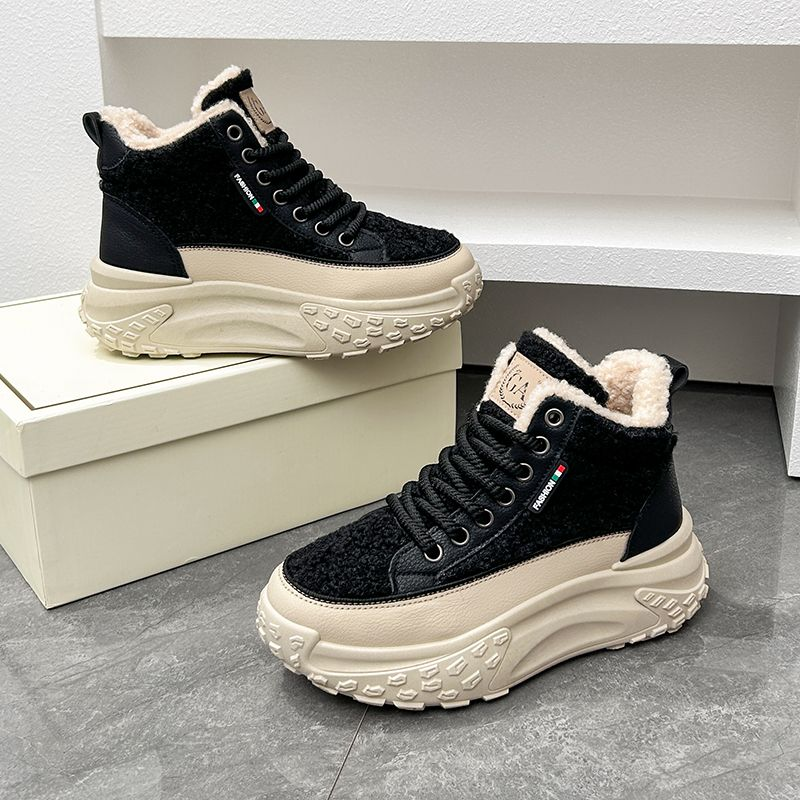 Scarpe invernali alte in agnello veet da donna in cotone felpato, scarpe da papà_voghion.com