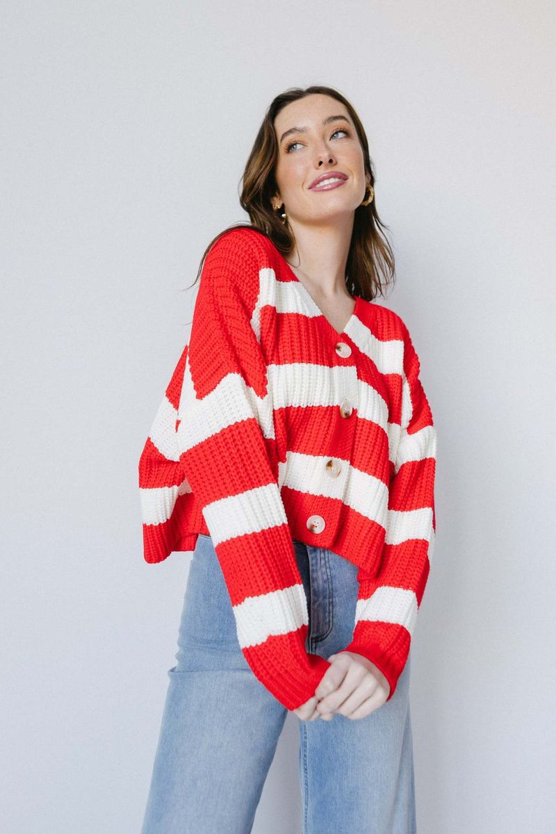 Trendy 3D Striped V-Neck Oversized Knit Cardigan – Long Sleeve Open Front Sweater For Women_voghion.com