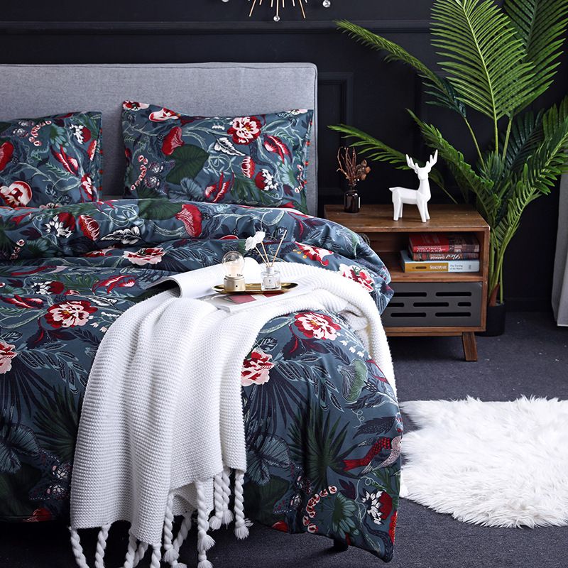 Set di biancheria da letto in flanella da 3 pezzi - Copripiumino con stampa floreale botanica e federe in cotone spazzolato ultra morbido per un sonno confortevole._voghion.com