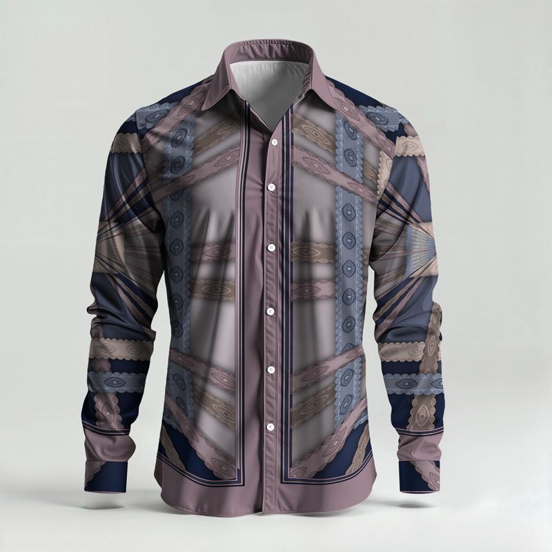 2025 Spring Summer Men Shirt Set Brand Print Fashion Printing Two Piece Set Mens Light Luxury Lightweight Party Long Sleeves_voghion.com