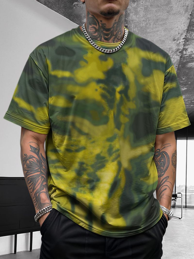 Camicia estiva da uomo con stampa tie-dye, graffiti, hip-hop, ad asciugatura rapida, traspirante, versatile, comoda e comoda, a maniche corte_voghion.com