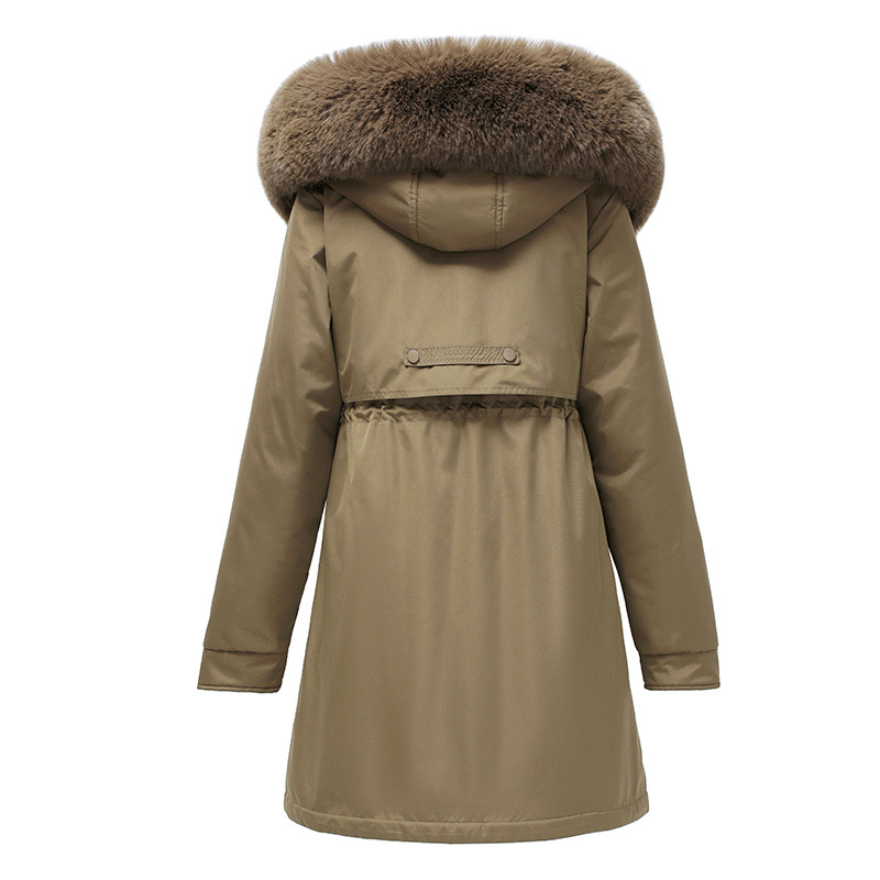 Giacca a vento lunga e slim da donna in autunno e inverno, nuovo collo in pelliccia foderata in cotone staccabile_voghion.com