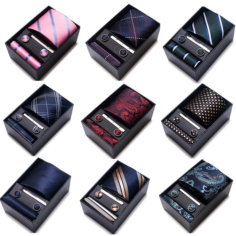 Gift box pack men's 8cm tie, suit, jacquard color woven business professional tie set for men_voghion.com