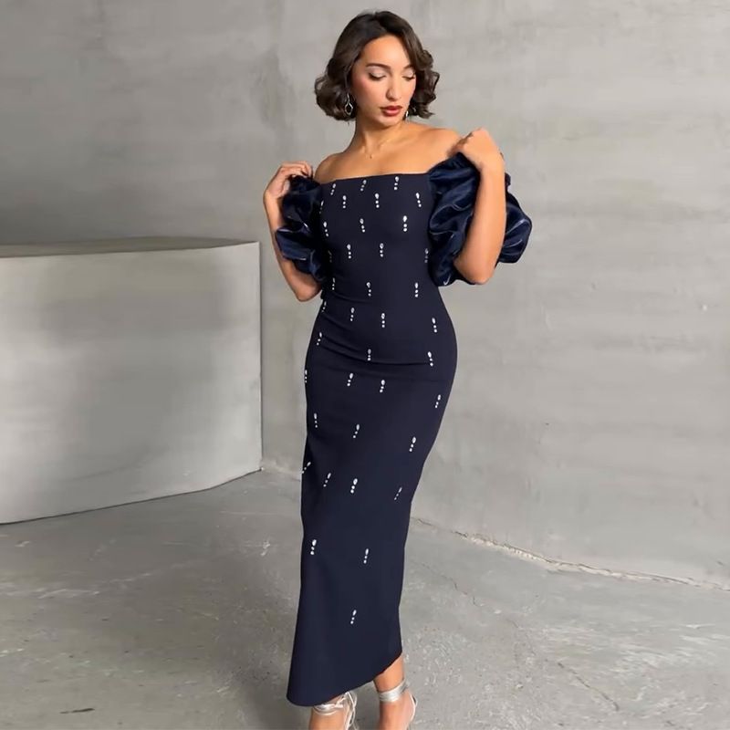 Gonna lunga a pois retrò alla moda con colletto semiaperto, vestibilità aderente, da donna_voghion.com