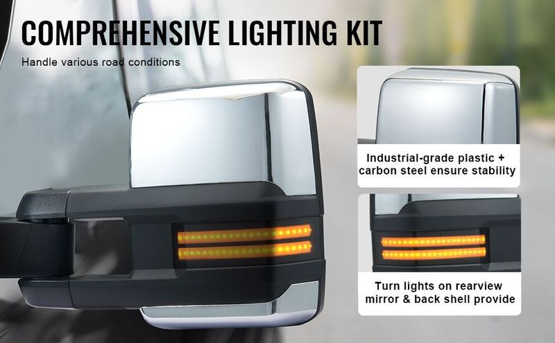 VEVOR Towing Mirrors Fit For 2008-2014 Chevy Silverado GMC Sierra Power Heated LED Arrow Signal Light Side View Mirror Pair Manual Controlling Telescoping Folding, Silver_voghion.com