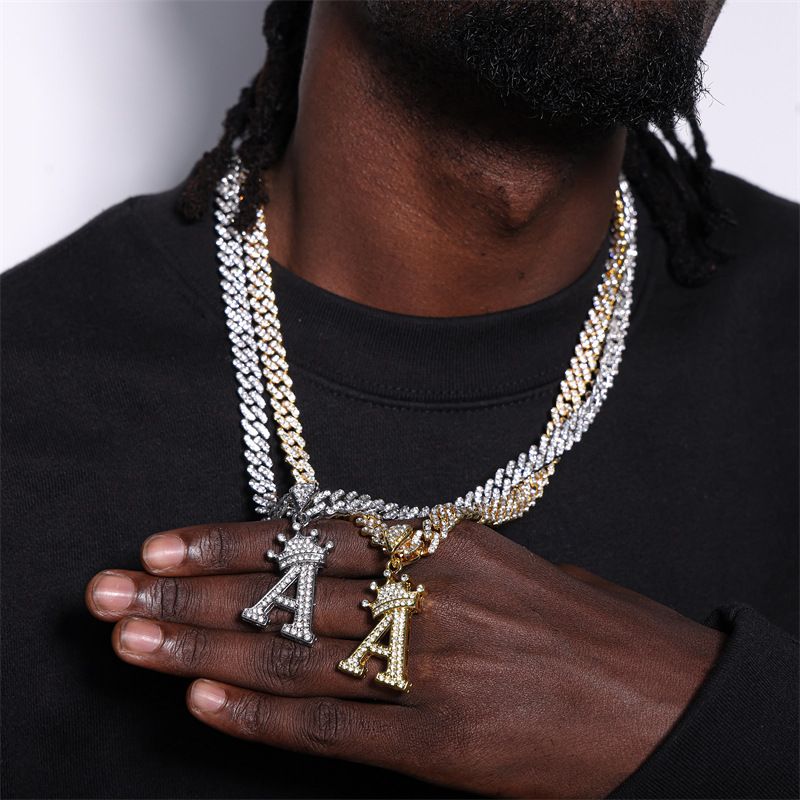 Collana con lettera a forma di corona popolare in oro e argento per uomo e donna hip hop, con diamanti pieni, collana con lettera a forma di fiore, lotto di gioielli_voghion.com