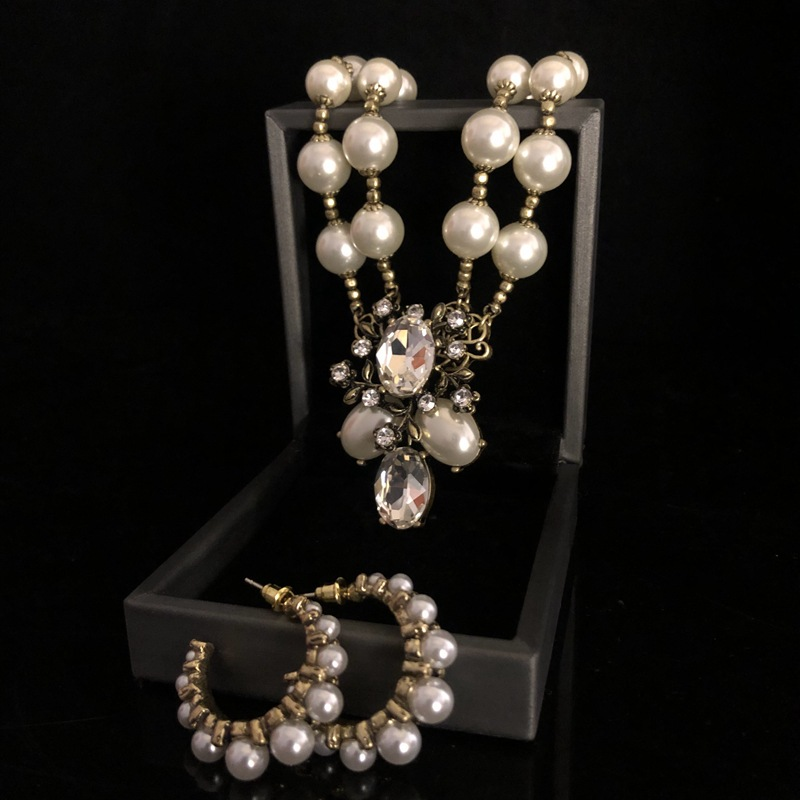 Nieuwe mode parel zirkoon bloem ketting oorbellen set hot selling dames sieraden parel trui ketting_voghion.com