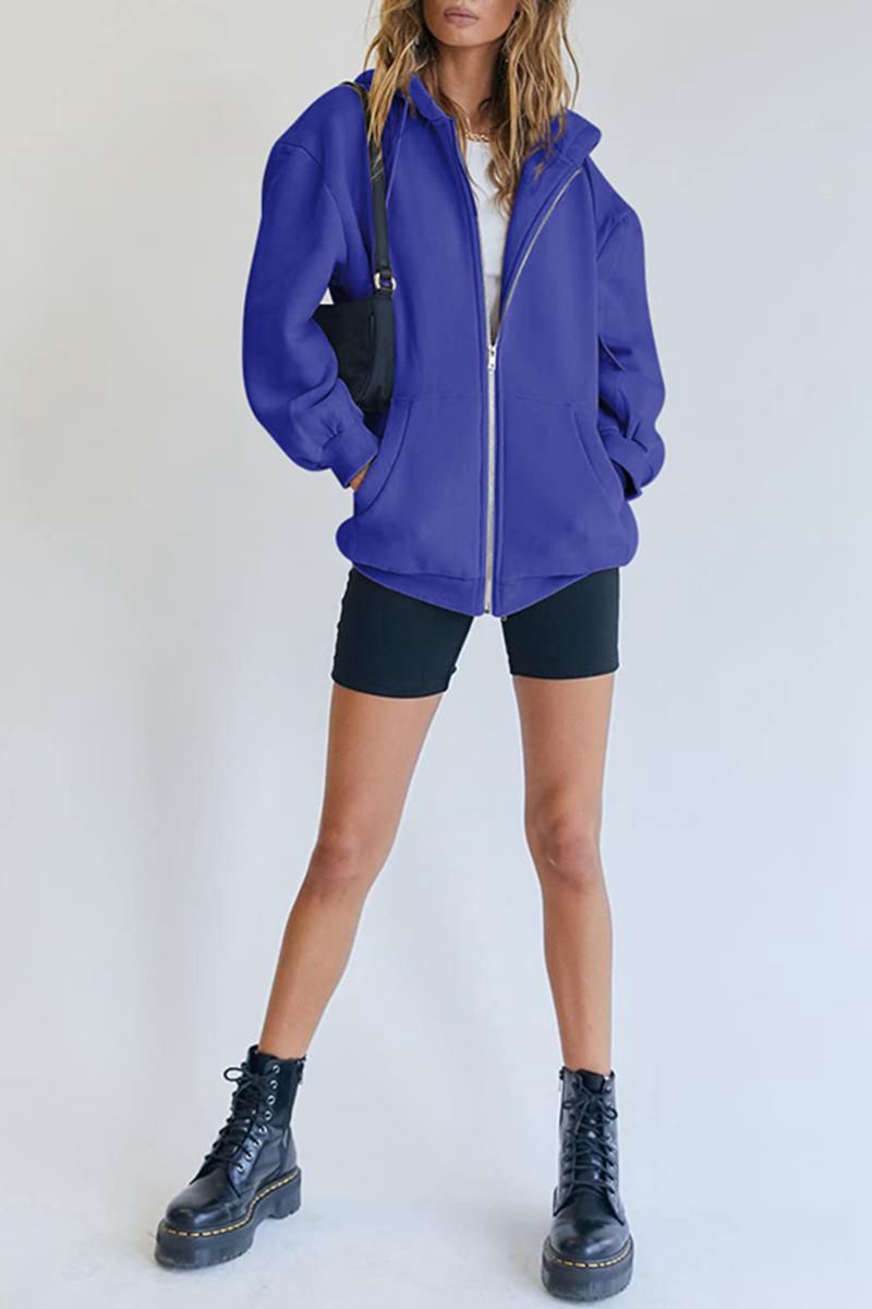 Women's Clothing Women's Cute Hooded Jacket With Drawstring - Oversized Zip-Up Sweatshirt For Teens & Girls - Cozy Fall Outerwear In Multiple Colors_voghion.com