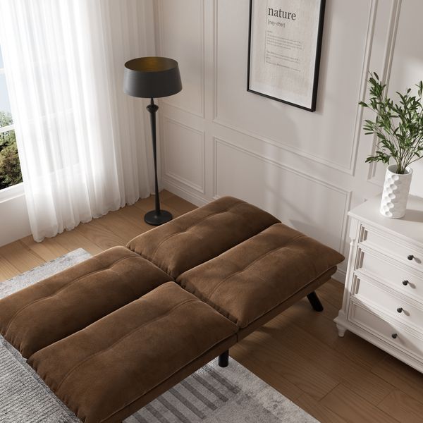 Leatehr Feeling Brown Convertible Folding Modern Sofa Bed_voghion.com