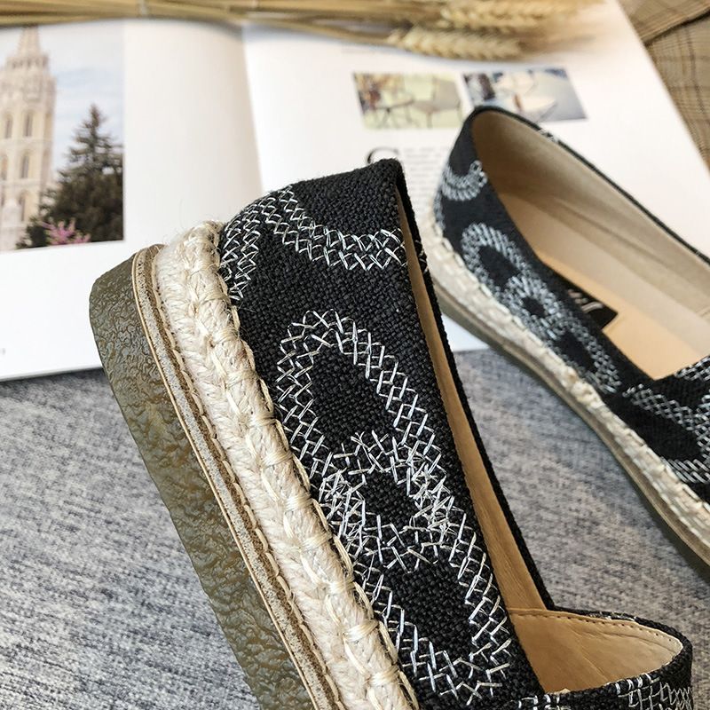 Desempenho de custo clássico sola plana única primavera e outono nova grama casual tecido corda de cânhamo sapatos de pescador, sola grossa feminina_voghion.com