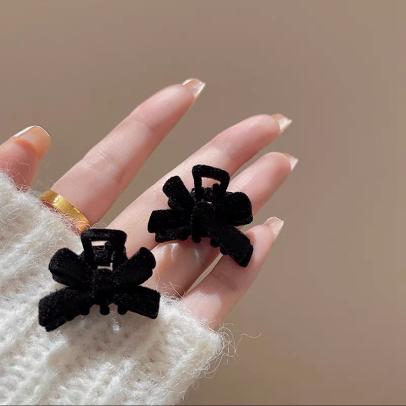 Kleine Schleife ~ Herbst und Winter Beflockung kleiner Clip Netz rot gebrochenes Haar Pony Haarnadel weiblicher Clip Kopfschmuck_voghion.com