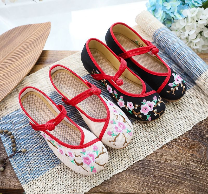 Scarpe da ballo quadrato in tessuto ricamato, con punta bassa, tacco basso, scarpe singole da donna primaverili e autunnali_voghion.com