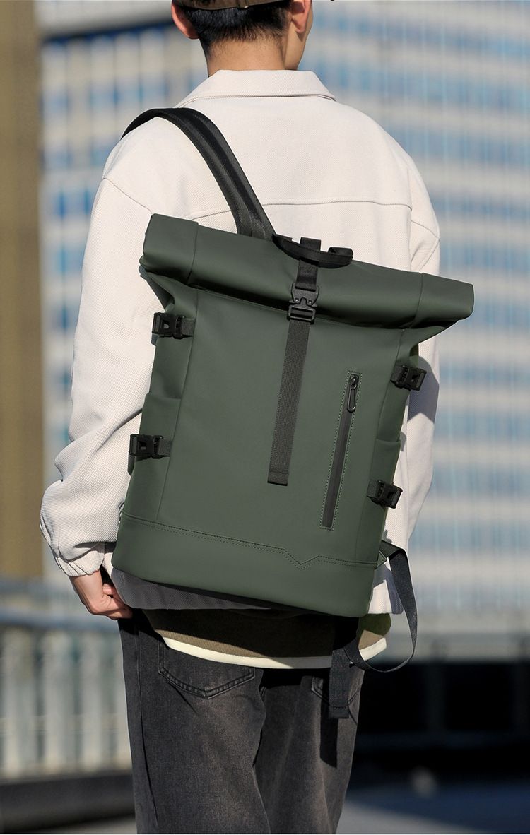 Zaino arrotolabile di tendenza alla moda, zaino da viaggio di grande capacità da uomo, borsa per computer, borsa da scuola per studenti universitari da uomo_voghion.com