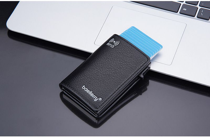 Baellerry New Ανδρική θήκη για κάρτες Lychee RFID Αντιμαγνητική πλάγια ώθηση Pop, μεταλλικό κουτί αλουμινίου_voghion.com