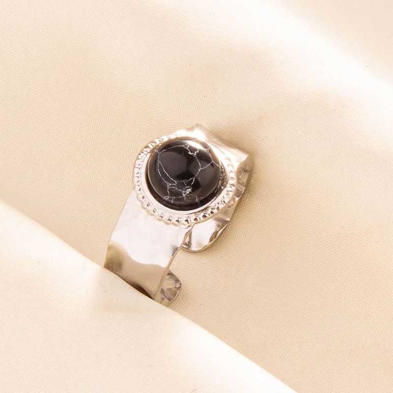 2025 Nieuwe aankomsten 1 stuk Boho Turquoise roestvrij staal zwarte steen zilverkleur verstelbare vrouwen etnische ring Boheemse sieraden cadeau geen vervaging_voghion.com