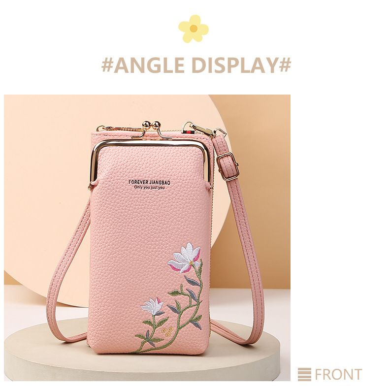 2024 New Women's Mobile Phone Bag Korean Edition Fashion Lychee Pattern Solid Color Embroidery Oblique Span Shoulder Bag_voghion.com