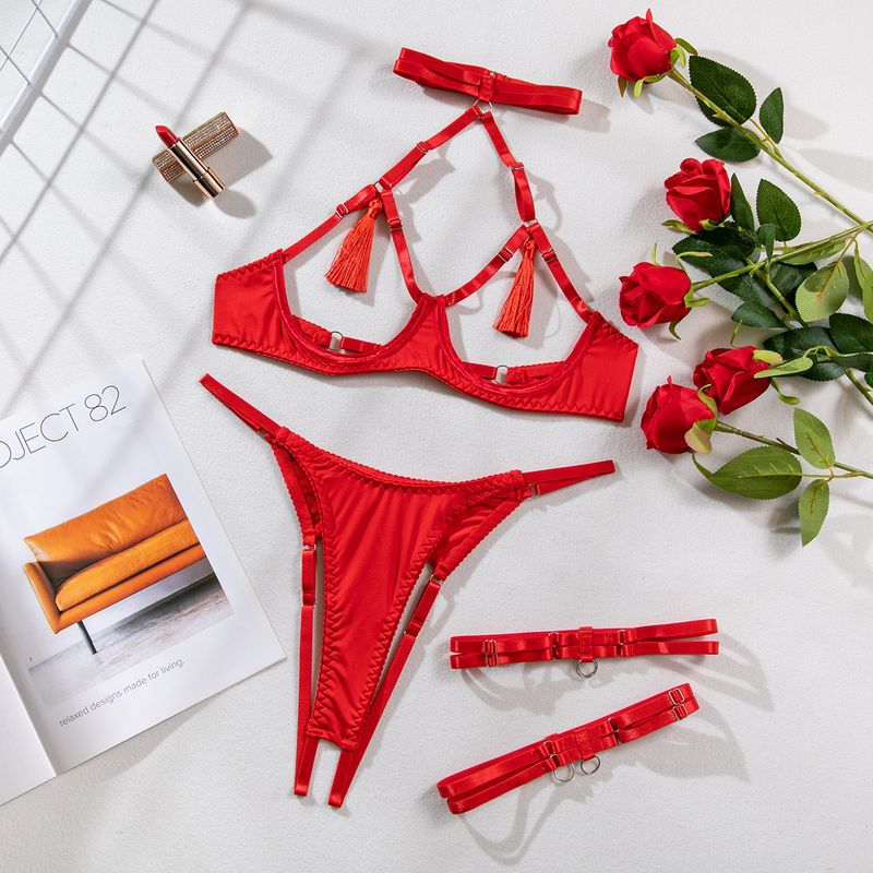 Ensemble de soutien-gorge noir 3 pièces pour femmes, ensemble de lingerie en maille transparente patchwork, ensemble de sous-vêtements sexy pour dames_voghion.com