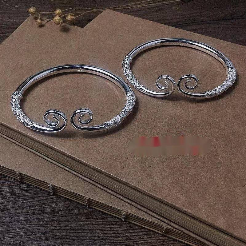 Braccialetto aperto con maledizione di serraggio Wukong Myth Black da uomo in rame bianco placcato argento massiccio per bambini_voghion.com
