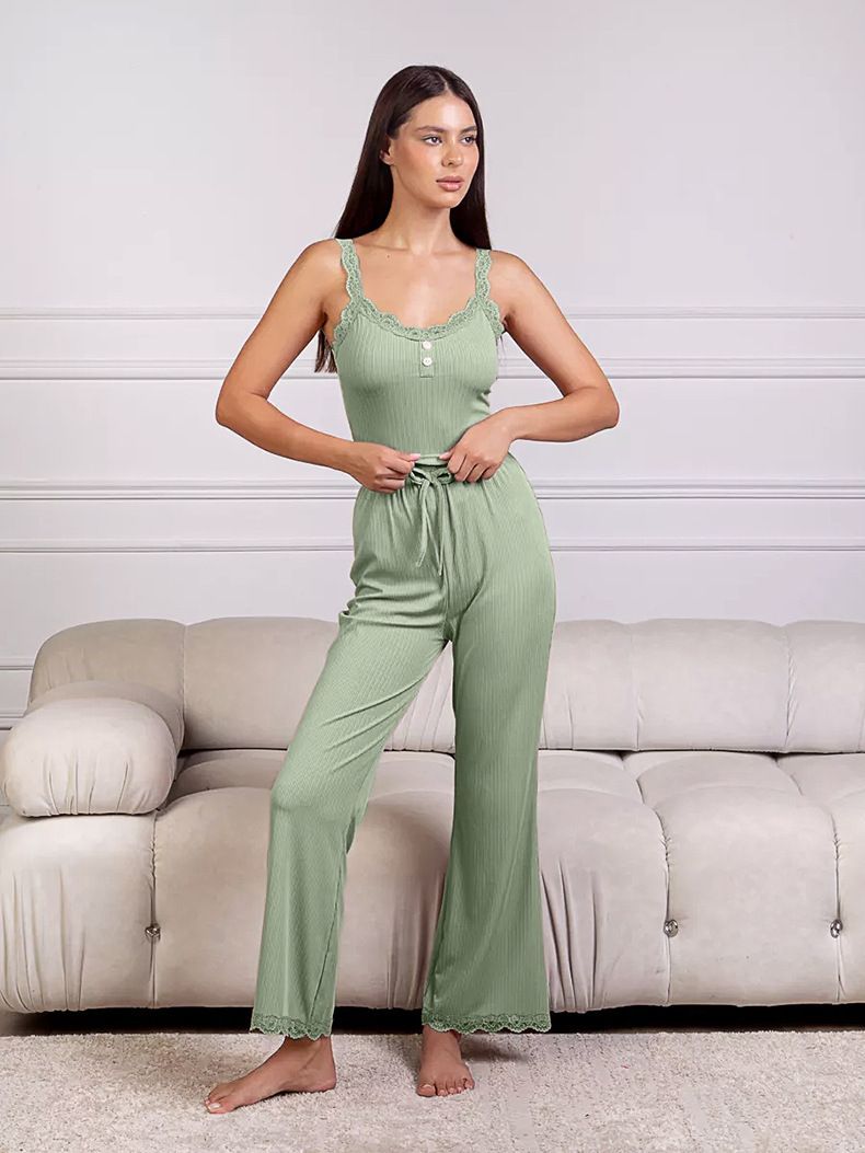 Women's Sleepwears Comfortable Suspender Trousers Two Piece Suit_voghion.com