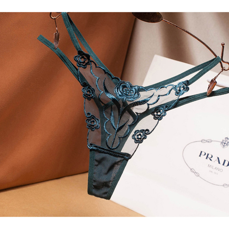Tanga sexy bordada para mujer, cintas de gasa transparentes, ropa interior seductora sin costuras, pantalones calientes para mujer grandes_voghion.com