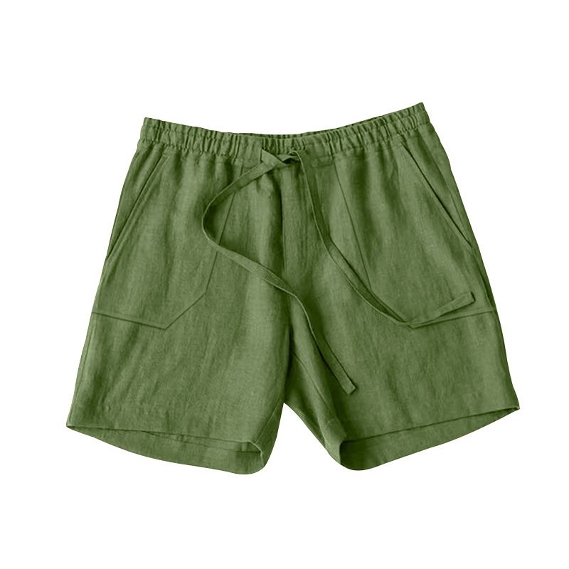Pantaloncini estivi da uomo in cotone e lino con coulisse elastica in vita, pantaloni casual da spiaggia traspiranti a cinque punte, tinta unita, prodotti premium_voghion.com