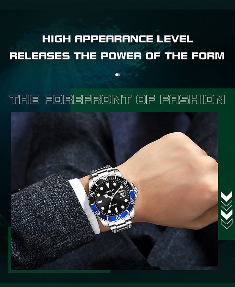 Men's Stainless Steel Quartz Watch With Date Display, Waterproof, Luminous Hands, Minimalist Design, Black Dial Belt Calendar Black Water Ghost_voghion.com