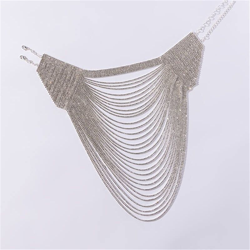Exaggerated design alloy diamond studded rhinestone multi-layer tassel necklace for women's fashion trend and_voghion.com