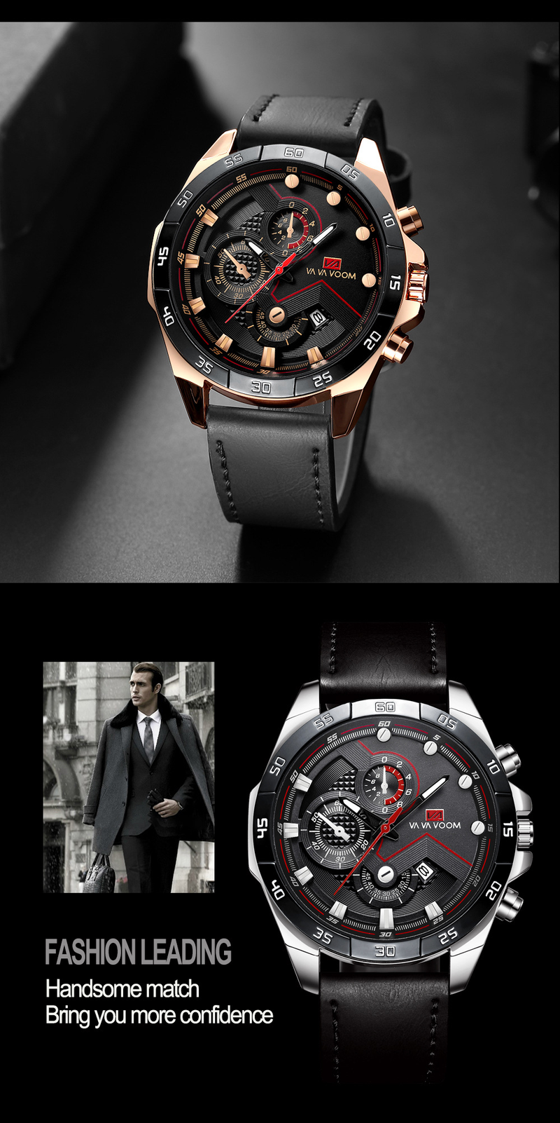 Reloj deportivo de moda para hombre, resistente al agua, con correa de cuero y calendario, de cuarzo, para estudiantes._voghion.com