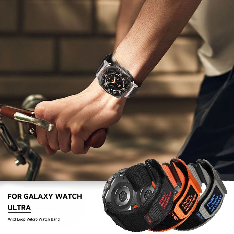 Velegnet til Samsung Galaxy Watch Ultra Metal Connector Velcro Sports Nylon Loop Flettet Rem_voghion.com