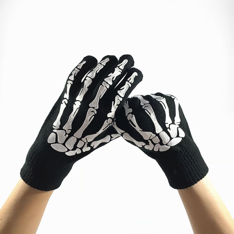 Winter Halloween Skull Claw Pattern Luminous Knitted Touch Screen Gloves Night Glow Performance Props Gloves_voghion.com