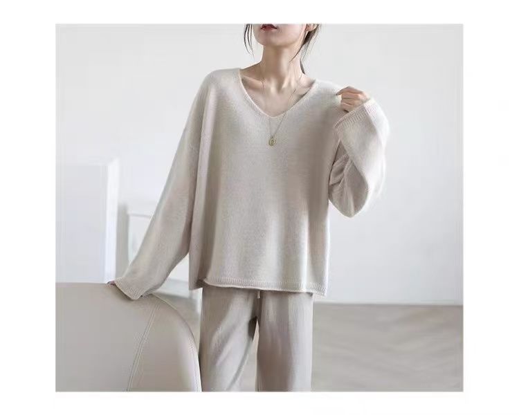 Pull épais en cachemire doux pour femme, col en V, grande taille, ample et décontracté, nouvelle collection automne-hiver_voghion.com