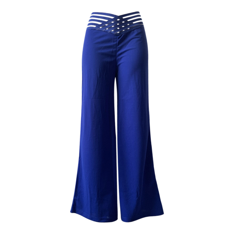 Women's Hollow Belt Trousers Temperament Commuting Slightly Flared Trousers High Waist Casual Wide Leg Trousers_voghion.com