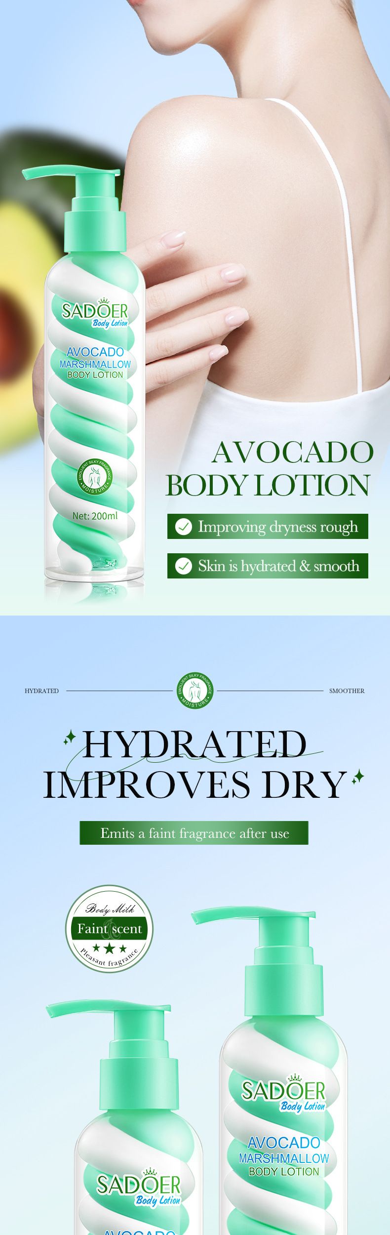 SADOER Blutorangen-Marshmallow-Körperlotion, 200 ml, Niacinamid, Avocado-Frucht-Körperlotion_voghion.com