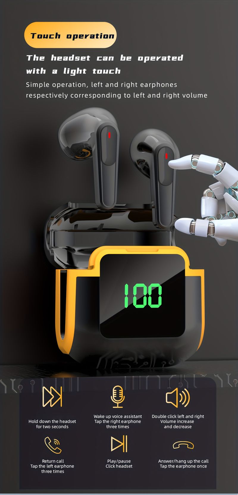 2024 Trådlösa Hörlurar Pro - LED-Display med Pekskärm, TWS-Stereoljud, Svettbeständiga Sporthörlurar för Musik, Gaming och Samtal_voghion.com