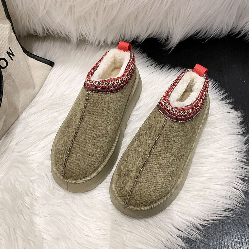 Women's cotton boots with velvet and fur one warm thick bottom sponge bottom without heel cotton shoes_voghion.com