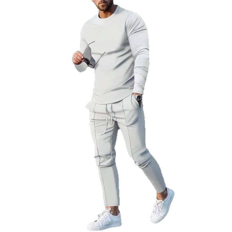 Completo sportivo da uomo casual a due pezzi, completo autunno 2025 con scollo rotondo, maglietta a maniche lunghe e pantaloni_voghion.com