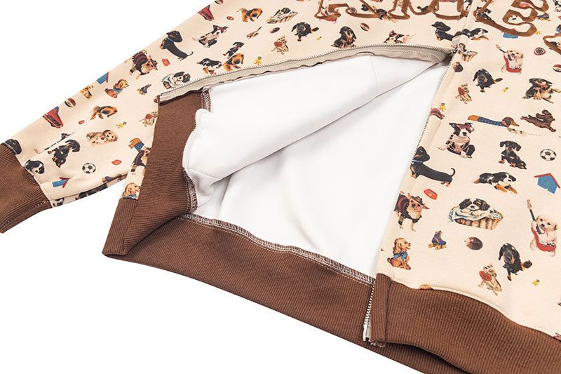 American Style Puppy Full Print Ear Autumn Loose Casual Couple Cardigan Jacket Hoodie_voghion.com