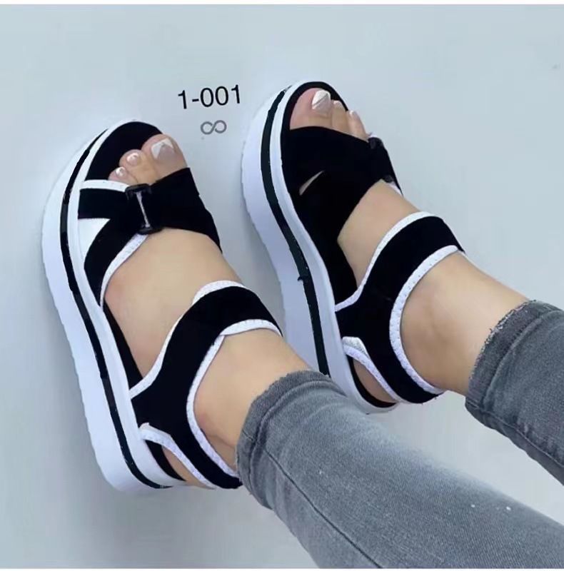 Große Größe Dicke Sohlen Für Frauen 2025 Neue Flache Boden Klett Damen Strand Sandalen_voghion.com