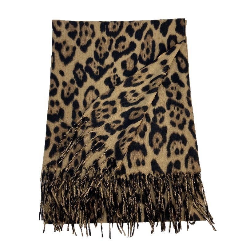 Leopard Print For Women, Autumn Winter Classic Thickened Cashmere Printed Tassel Shawl, Versatile And Warm_voghion.com
