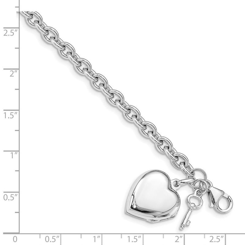 Sterling Silver Rhodium-plated Puffed Heart Locket & Key Bracelet_voghion.com