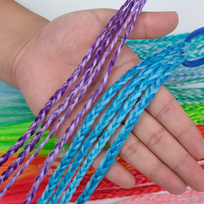 Lot de 5 extensions de cheveux en queue de cheval tressée arc-en-ciel de 30,5 cm avec bande élastique en caoutchouc, coiffure colorée pour enfants_voghion.com
