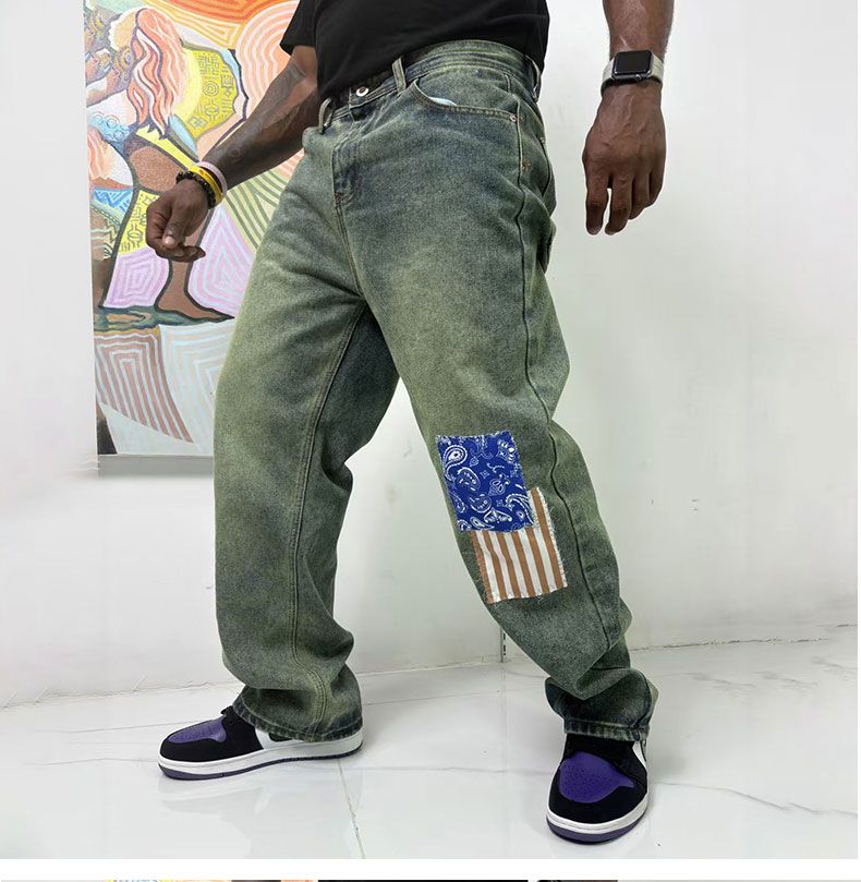 Neue trendige Jeans mit Block-Fashion-Patch für Herbst und Winter für Herren, lockere Hose mit weitem Bein im rustikalen Stil, Retro-Jeans mit verwaschenem geradem Bein_voghion.com