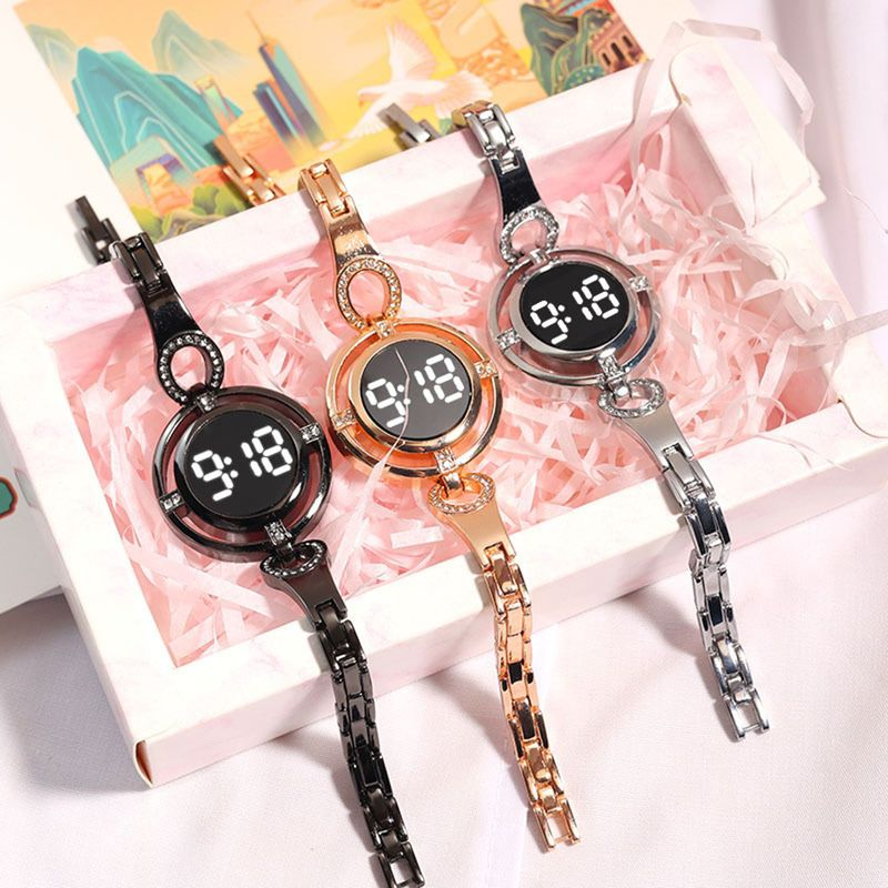 Yamaler Women Wristwatch Round Dial LED Night Light Touch Screen Accurate Time Display Scratch-resistant Smooth Surface_voghion.com