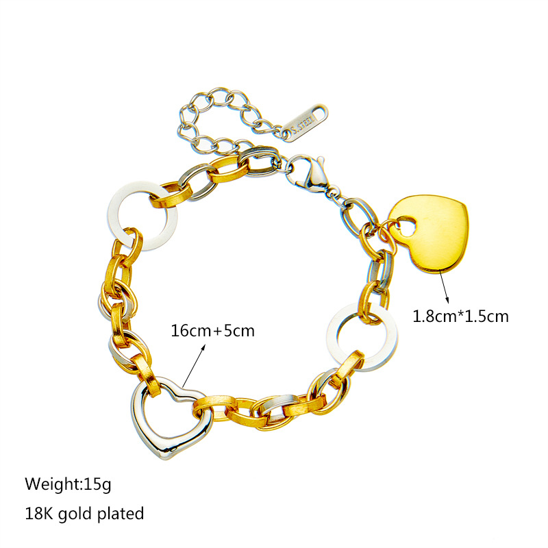 European and American fashion simple temperament personality all-match contrast color thick chain love pendant titanium steel jewelry bracelet_voghion.com